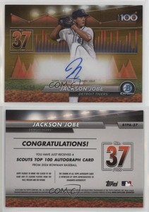 2024 Bowman Scouts Top 100 Gold Refractor /50 Jackson Jobe #BTPA-37 Auto