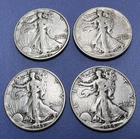 4) 1942,1943,1944,1945  Walking Liberty 90% Silver Half Dollars