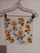 Vintage Handkerchief Square Multicolor Flowers White Background 13 12