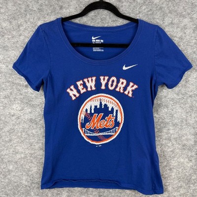 Nike New York Mets Womens Medium Blue Scoop Neck T Shirt MLB Baseball Graphic