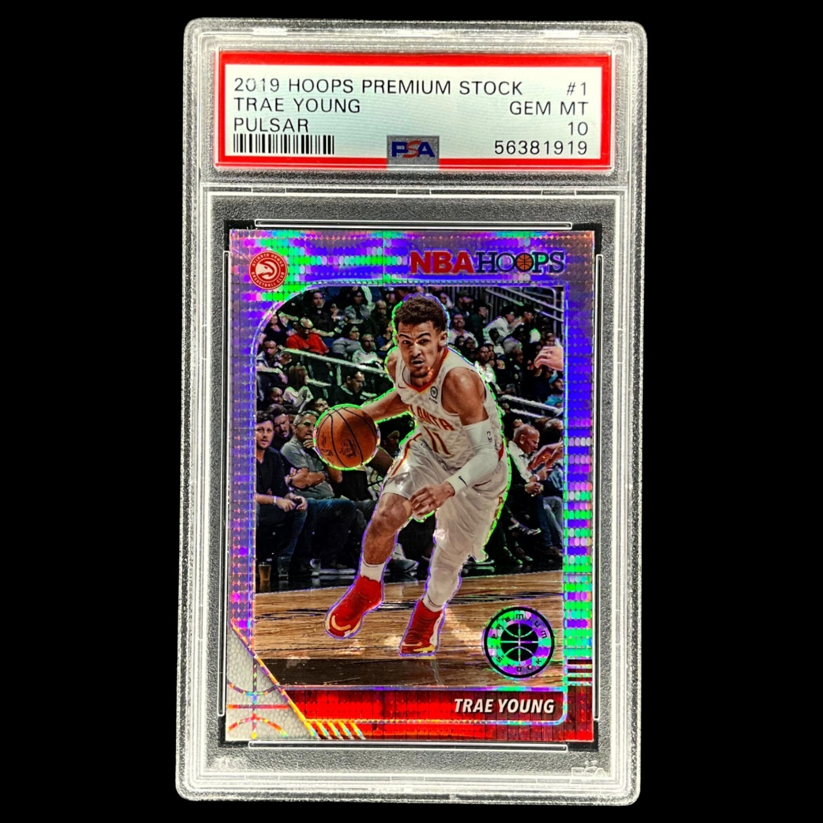 Trae Young 2019 Hoops Premium Stock PULSAR #1 PSA 10 Atlanta Hawks NBA GEM MINT view 1