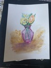 Original Painting 8x10" Flowers Bouquet Watercolor Glass Vase Tulips Floral — photo 5