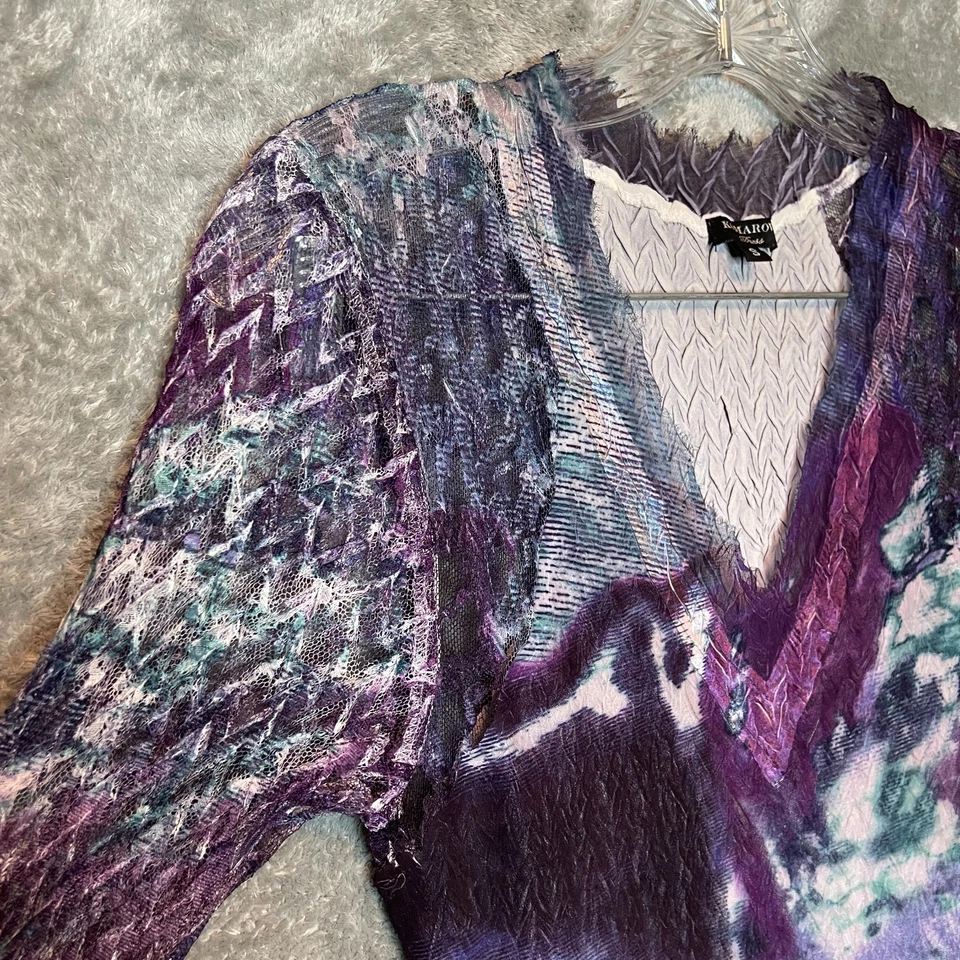 Women Fairy Boho Mixed Media Crinkle Sheer Watercolor Colorful Midi Dress S - Image 3 of 4