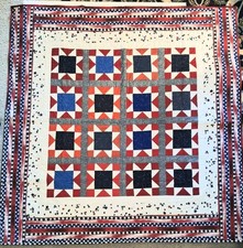 Quilt 50" x 50" Red White Blue Stars Folk Lap Throw Wall Hanging Americana