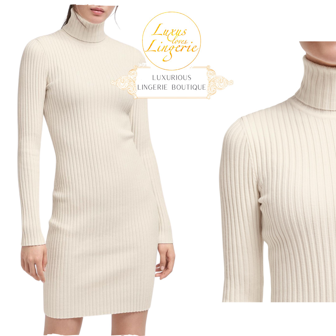 Merino Rib Dress By Wolford S Ecru White Dress With Roll Neck 65% Virgin Wool