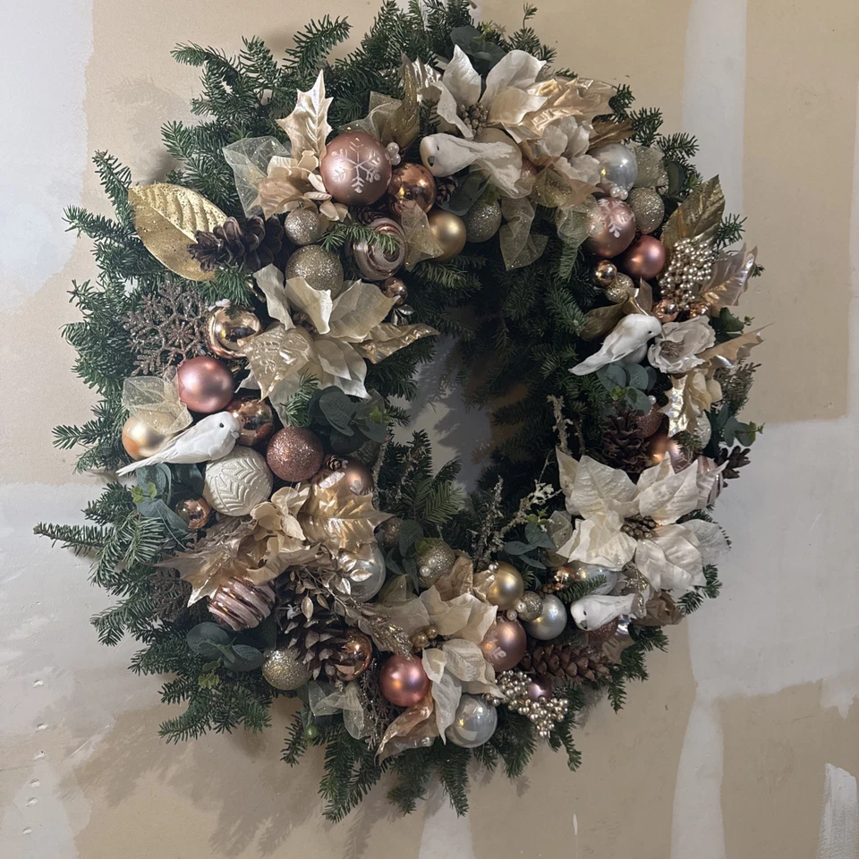 Handmade Luxury Christmas Wreath Champagne Rose Gold & Pearl Large Premium Decor - Image 4 of 4