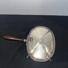 Vintage Silverplate Lidded Silent Butler / Crumb Catcher with Wood Handle
