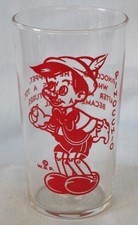 Vaso de beber Disney serie Pinocho 1940 rojo Pinocho 4 5/8" de alto