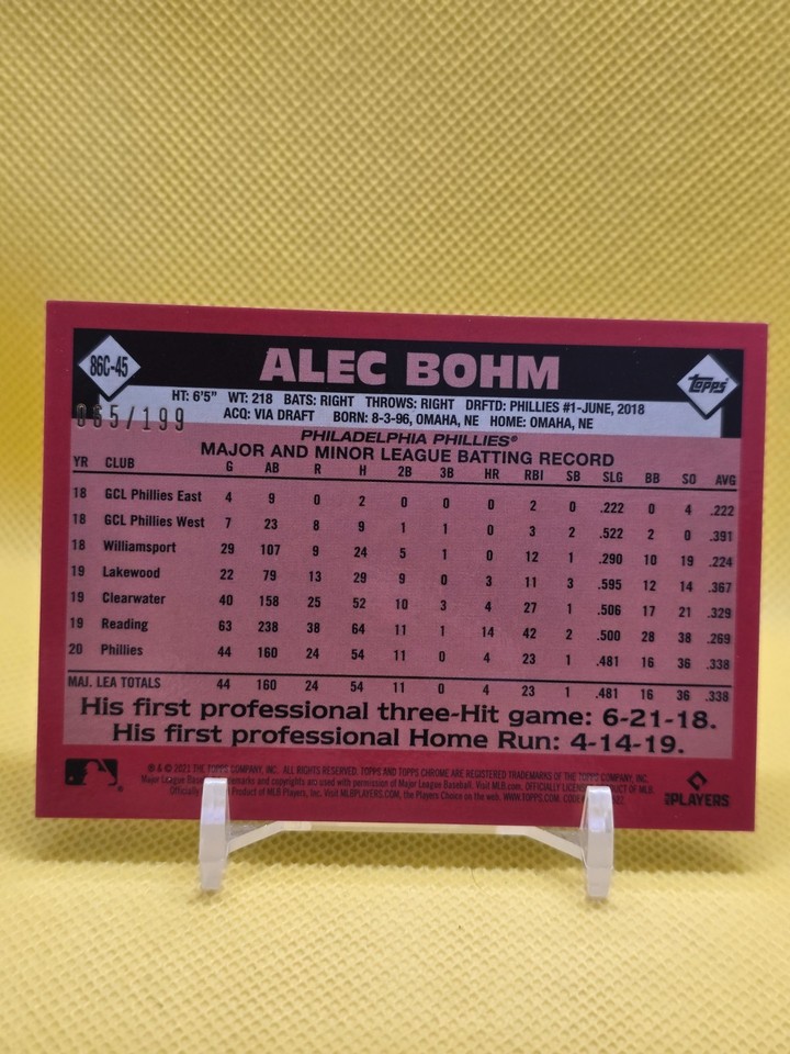 86c 2021 Topps Chrome 35th Anniversary Refractor #86C-45 PHILLIES Alec Bohm ...