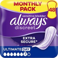 Image of 48 count Always Discreet Incontinence Pads Plus Women Ultimate Day Heavy Leak