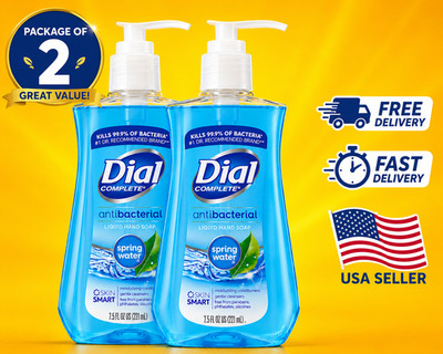 Dial Antibacterial Liquid Hand Soap Spring Water 7.5oz Pump Bottle Blue 2 PACKS