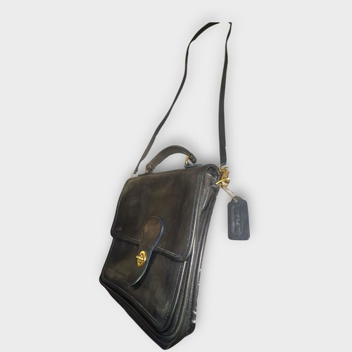 VTG Coach Station Bag 5130 Black Leather Brass Crossbody Purse Satchel 90s USA - Imagen 7 de 19