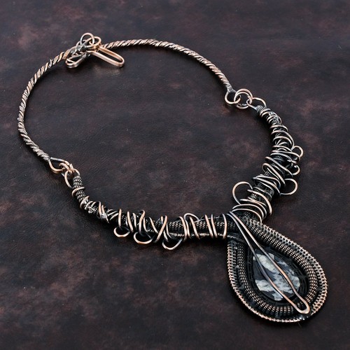 Nuevo collar de cadena de moda envuelto en alambre crisantemo natural pera joyería cobre - Imagen 4 de 6