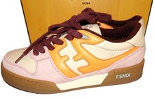 FENDI Sneakers Match Classic Low Top Athletic Shoes Trainers Pink Yellow Sz 38