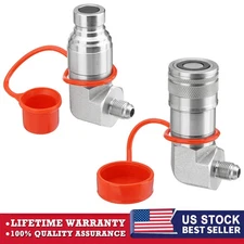Flat Face Hydraulic Quick Coupler 1/2" Body x 3/8” JIC Male Thread 90 degree