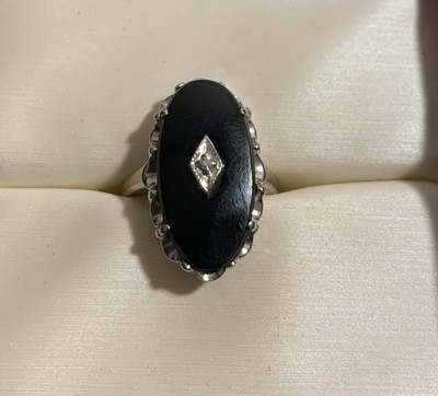Art Deco Remus Black Onyx Diamond 10K White Gold Ring