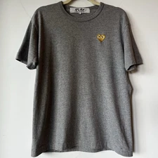 Comme Des Garcons Play T-Shirt Mens Large Gray Gold Heart Short Sleeve Crew Neck