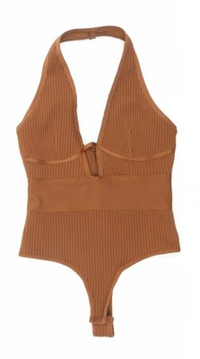 PrettyLittleThing brauner Damenbody Größe 10 U-Ausschnitt gerippt schmale Passform