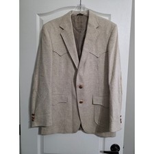 Levi's Western Wear Blazer Mens 40L Beige Herringbone Tweed Western Yoke Patches