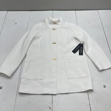 Abrigo Donna Karan New York Mujer Medio Blanco A Presión Frontal Abrigo Forrado Bolsillos