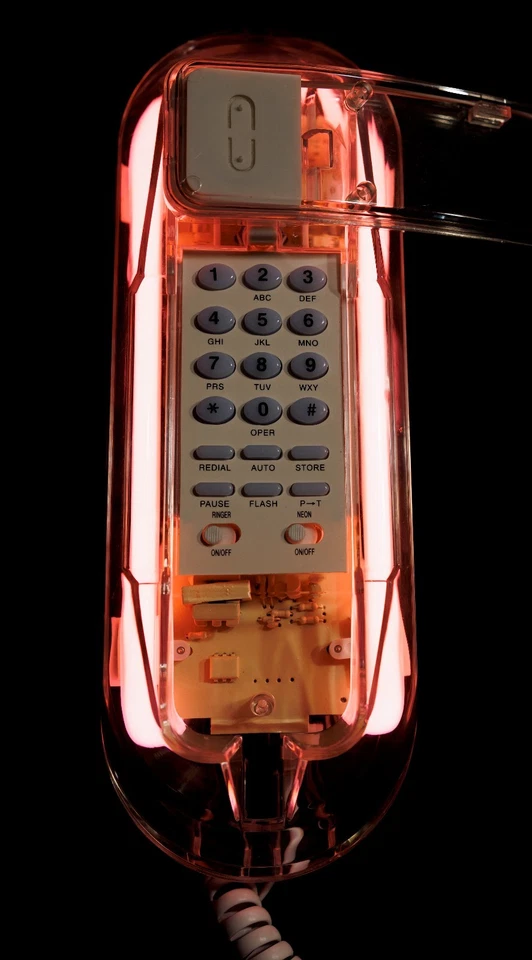 Vintage transparent clear acrylic trimline style desk pink neon telephone - Image 2 of 3