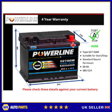 AGM Battery fits ROLLS ROYCE CULLINAN GHOST 6.75 2018 on Stop Start 027 AGM New