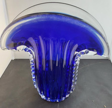 Abstract Hand-Blown Glass Vase - Blue with Unique Shape