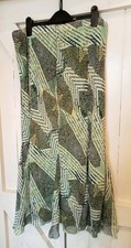 Damart Green Mix Geometric Linen Chiffon Elasticated Waist Skirt-Size L/UK 18/20