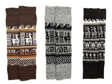 3 Pairs Andean Alpaca-Llama Leg Warmers  Black, Brown  Gray  Handmade Bolivia