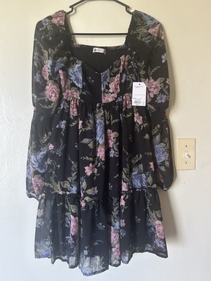 NWT Whimsigoth XS Tiered Dress Soft Goth Dark Fairy Witchy Ren Faire Bell Sleeve