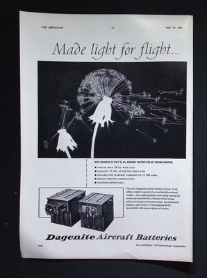 Original 1955 Werbung Peto und Radford Dagenit Flugzeugbatterien