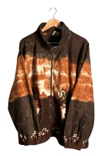 Vtg Fleece Jacket Womens Size 2XL Southwestern Wolf All Over Print Streetwear