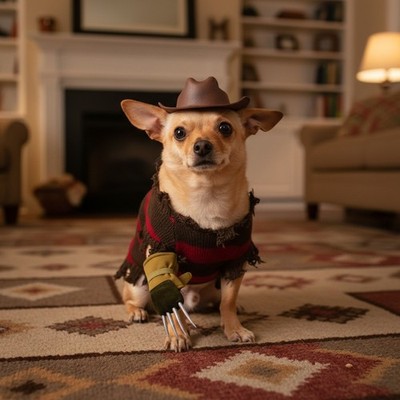 Creepy Freddy Krueger Pet Costume - Ideal for Small Breeds and Events