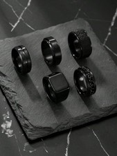 5pcs Black Stainless Steel Men Rings Set Size 7 8 9 10 11