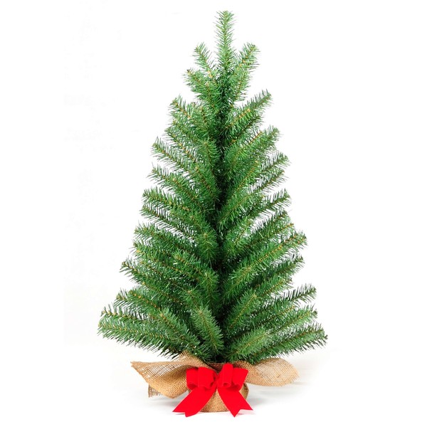 Artplants Kunst Tannenbaum Athen, Jutesack, Rote Schleife, 60 Cm, Ø 22 Cm-image