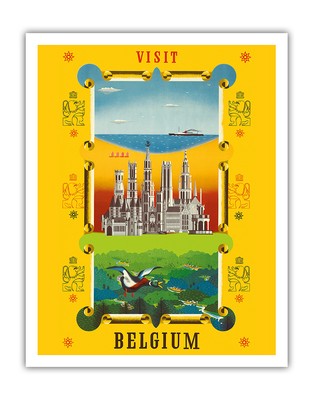 Visit Belgium - Vintage Travel Poster by Schell 1950s
