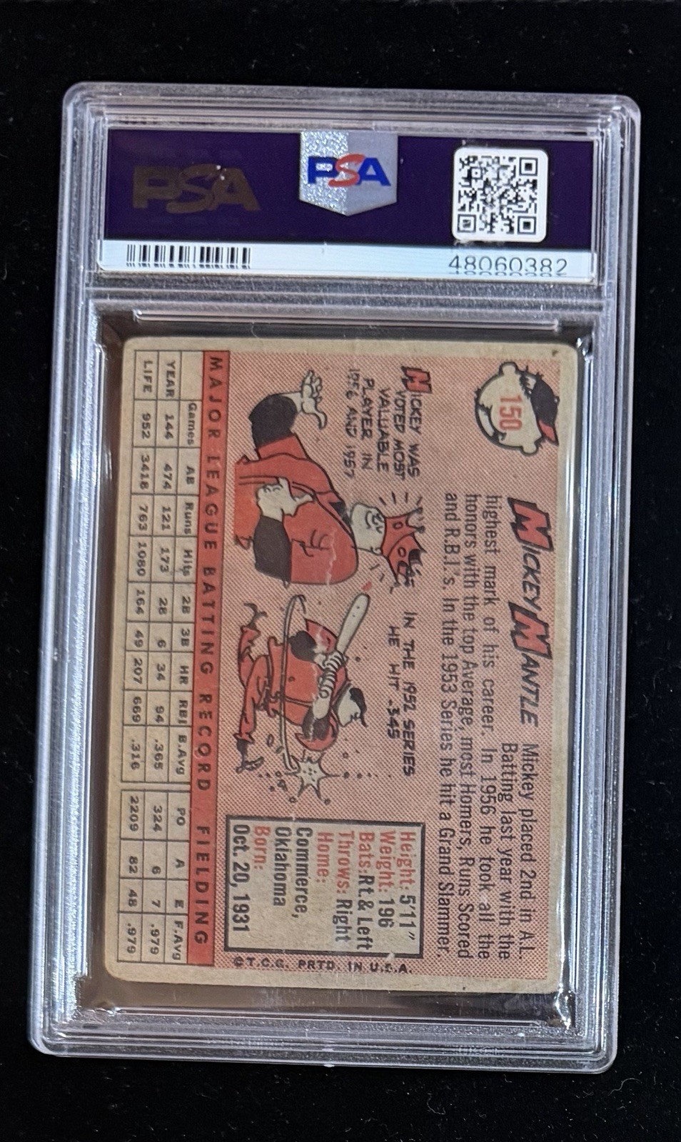 1958 Topps - #150 Mickey Mantle - PSA 1 view 2