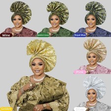 Nigerian Aso Oke African Headtie Auto Gele Hijab Caps Women Turban Head Wrap Hat