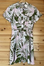 LOFT Size XS Island Frond Mini Pocket Shirtdress Button Front Tie Waist NWT