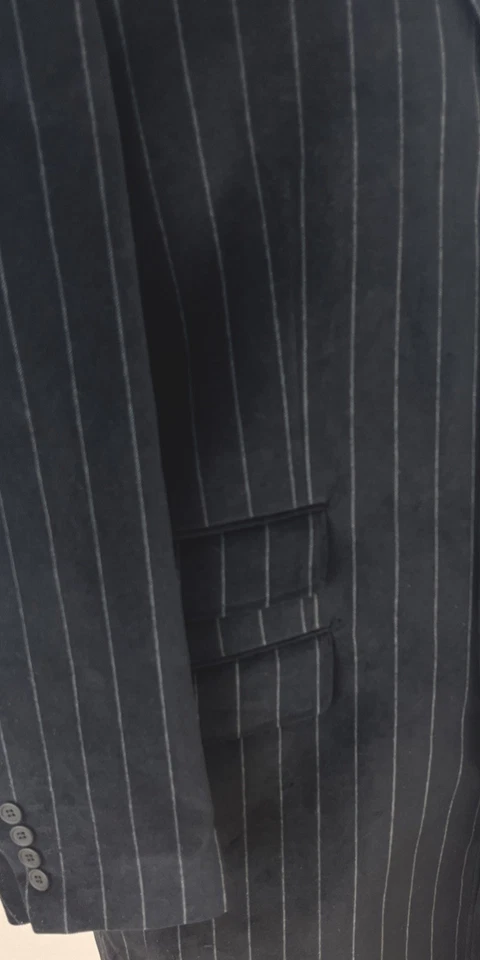 Ben Sherman Crombie Style Mens 38-40R Overcoat Black Velvet Pinstripe Cotton - Image 4 of 4