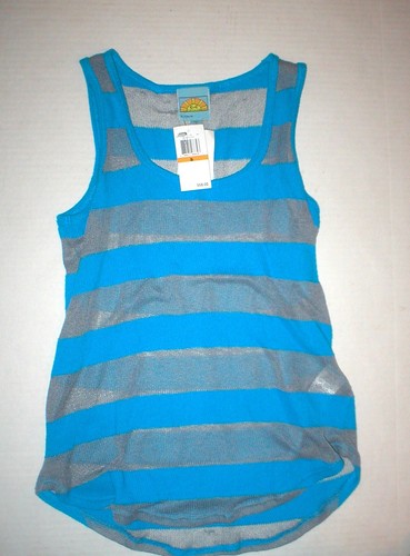 NWT $68 USA New C&C California Peacock Blue Stripe Tank Top Soft S Small Gray - Picture 3 of 5