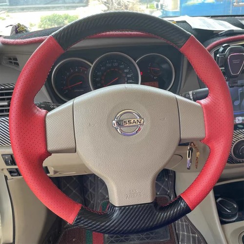 For Nissan Tiida 2004-2010 Versa Sylphy Hand Sewn Leather Steering Wheel Cover - Picture 12 of 13
