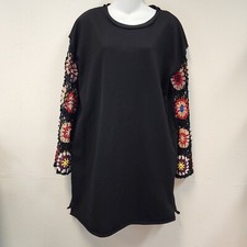Umgee USA Sweater Dress S Black Crocket Floral 3/4 Sleeves Bohemian Boho