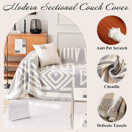 Machine Washable Boho Sofa Cover 71"x118" - Soft Chenille with Easy Installation - Picture 8 of 11