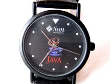 Sun Mikrosystems JAVA bei SWEDA Werbung Armbanduhr Lederband schwarz Werbeuhr