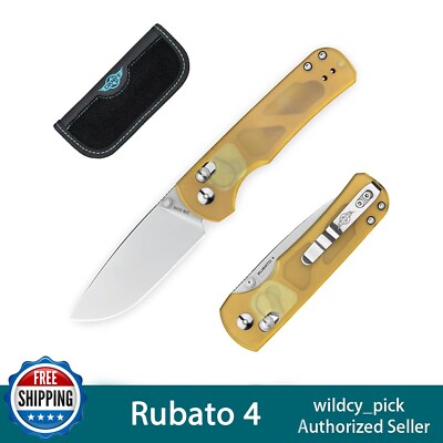 OKNIFE Rubato 4 PEI Folding Knife, CPM-S35VN Steel, 3.04'' Blade Amber Handle