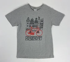Men's Gray T-Shirt Size S Amsterdam Graphic Short Sleeve Crew Neck Red Bike City