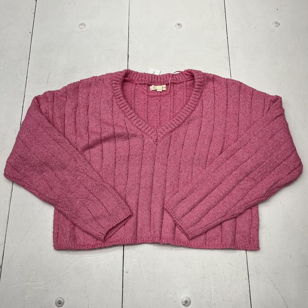 Hearts Pink Cropped Knit Sweater Women's Size Small NEW