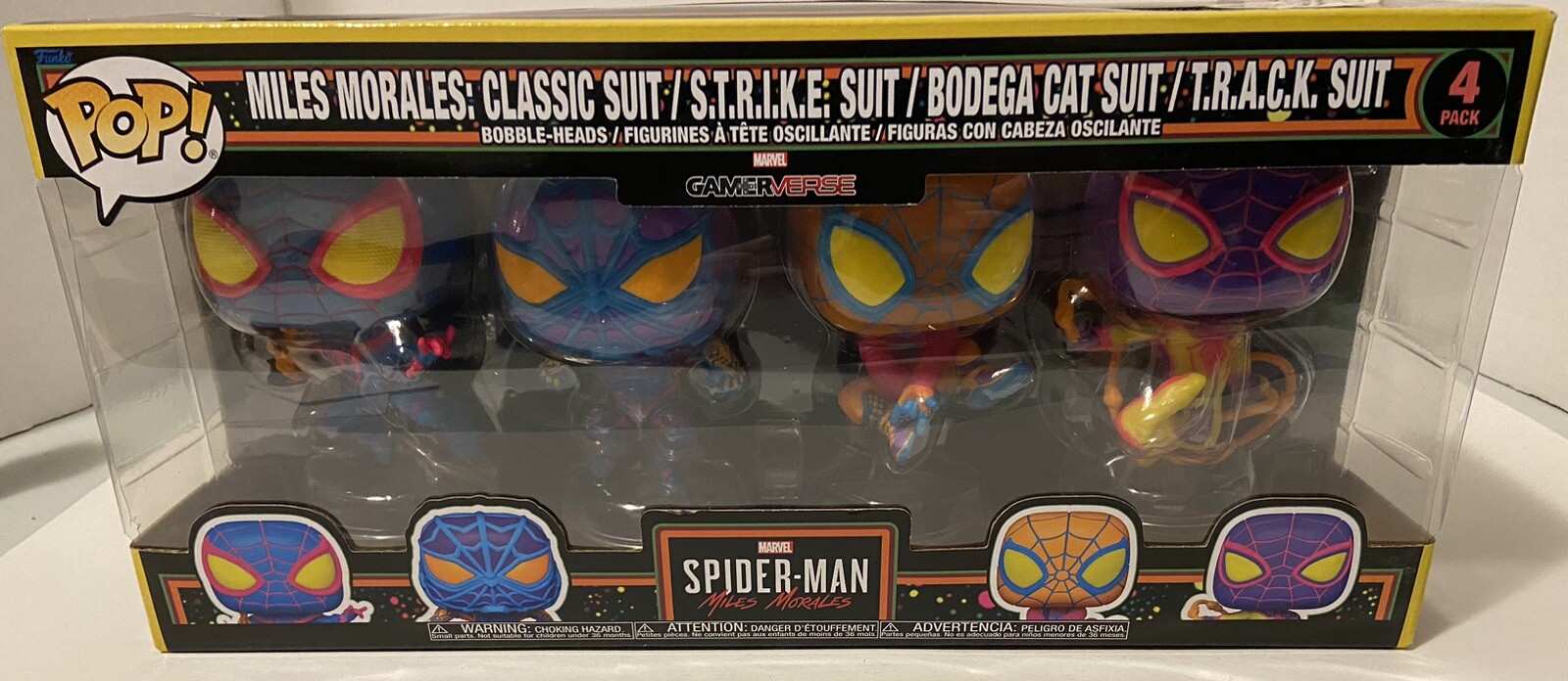 Funko Pop Spider-Man Miles Morales Suits Blacklight Exclusive 4-Pack Vinyl