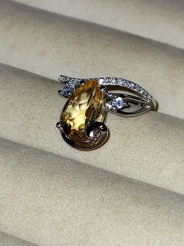 Citrine 12x8mm, Tanzanite & Simulated Cz's, 14K White Gold Plate St.Sil 925, 7 - Picture 14 of 19